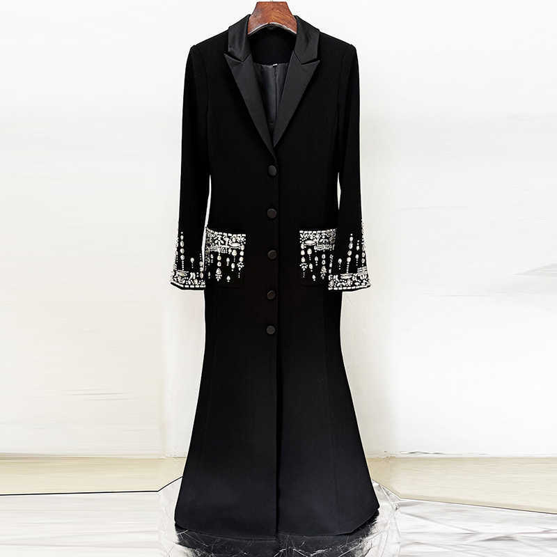 2025 European and American star fashion heavy work beaded diamond suit collar dress evening dress mermaid long dress L251030