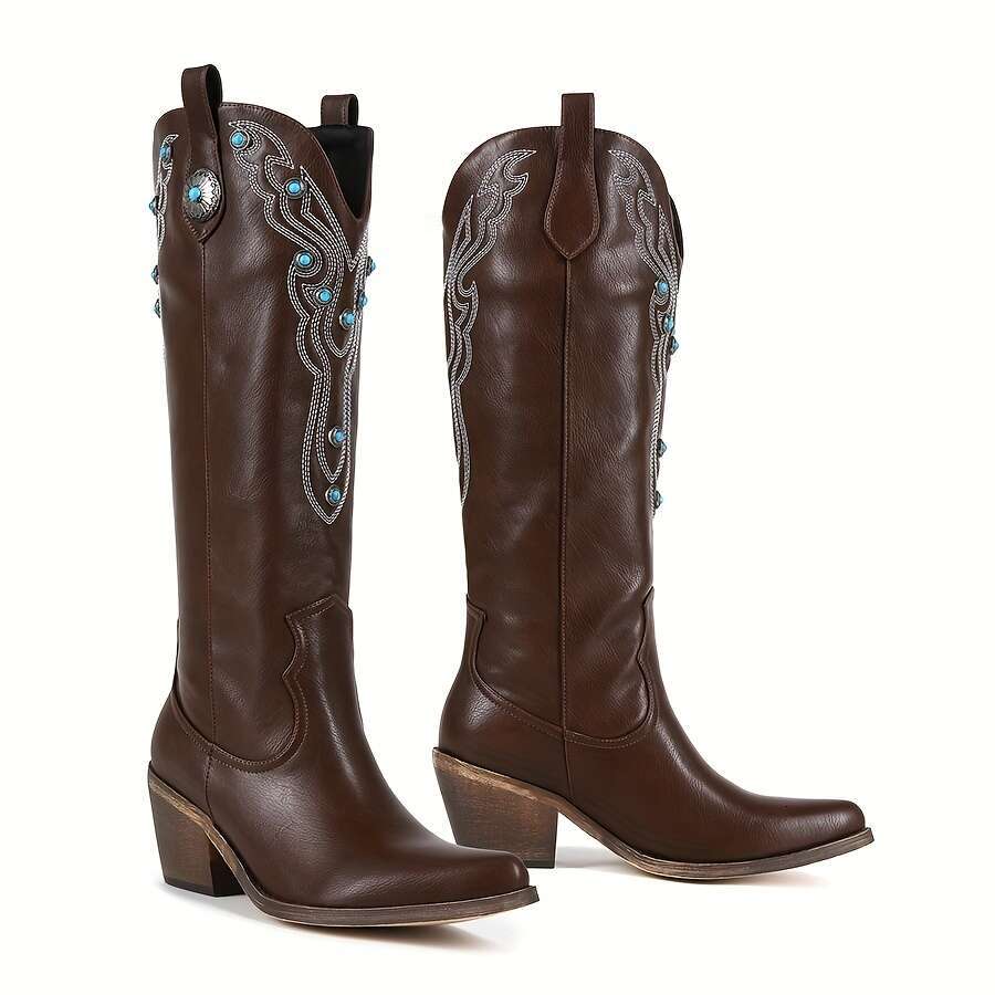 Women's - Slip-On Pointed Toe High Heel Ankle With Synthetic Cover, Brown For Western Festivals, Night Out, Women, Size, Cowboy Boots For Women P