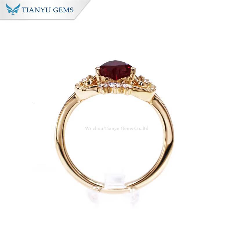 Tianyu Flower Design Love Heart Lab Ruby Side Lab Diamonds Sterling Silver 925 10K 14K 18K Gold Wedding Engagement Rings