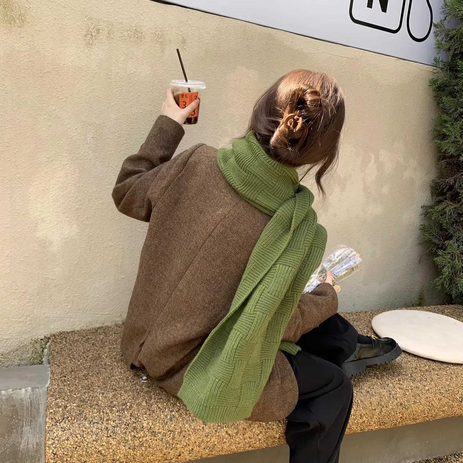 Korean Style Knitted Scarf for Men Women Autumn Winter Solid Color Fashion Simple Literary Thicken Warm Long Neckerchief BufandaW251030