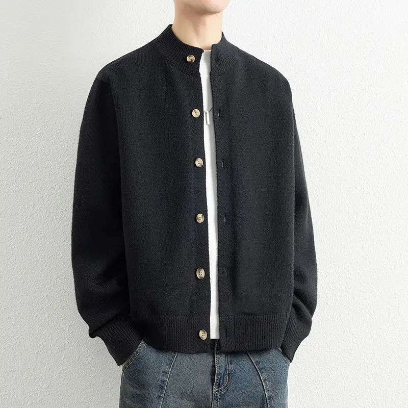 Winter Thick Sweater Coat Men Stand Collar Knitted Cardigan Singlebreasted Clre Solid Color Long Sleeve Warm 251017