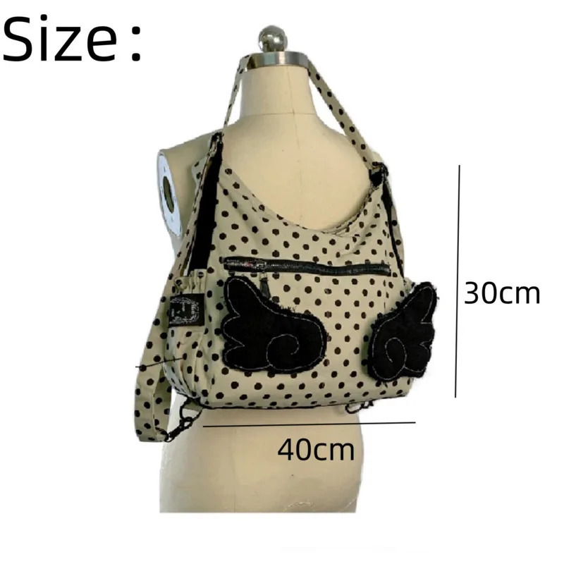 Wings Y2k Shoulder Bag Polka Dot Korean Crossbody Bag Women High Capacity Tote Bag Fashion Backpack 251029