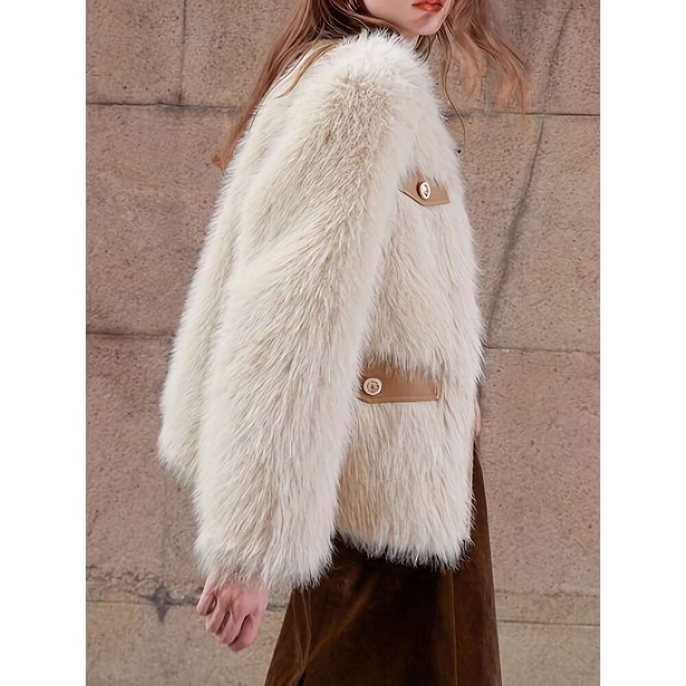 Elegant Coat Elegant Faux Fur Coat Mixed Media Long Sleeve Button Front Women S Clothing For Winter Fall