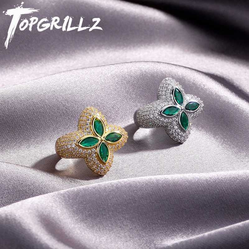 TOPGRILLZ 711 Size ICEd Out Bling Charm Ring Gold Silver Color Cubic Zirconia Flower Classic Ring For GiftW251030