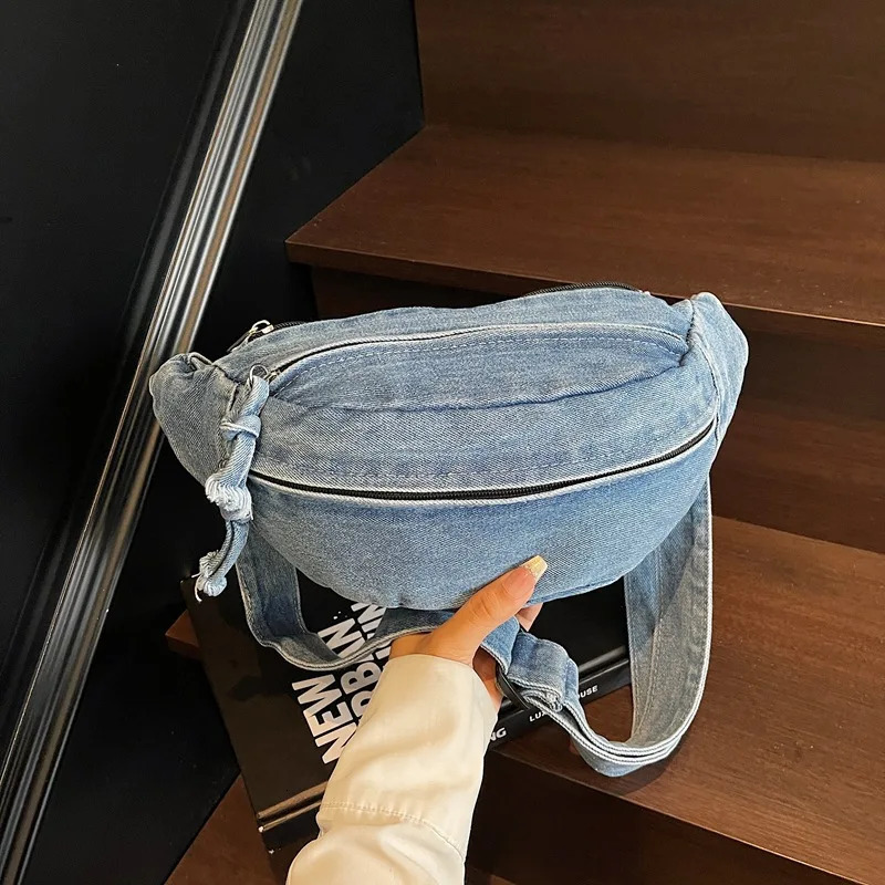 Denim Shoulder Chest Bag for Women Sporty Casual Style Simple Fashionable Waist Bags Mobile Phone Crossbody Bag for Men 251030