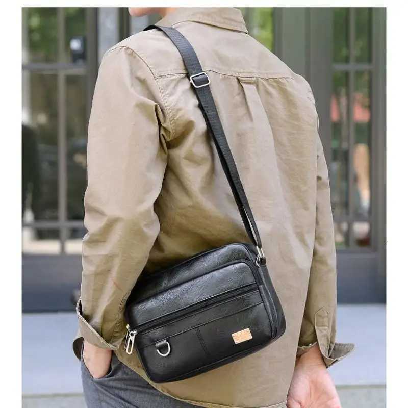 Leather Mens Sling Bag Messenger Shoder Crossbody Bags Large Capacity Handbags Mtifunctial Work Bag Y251011