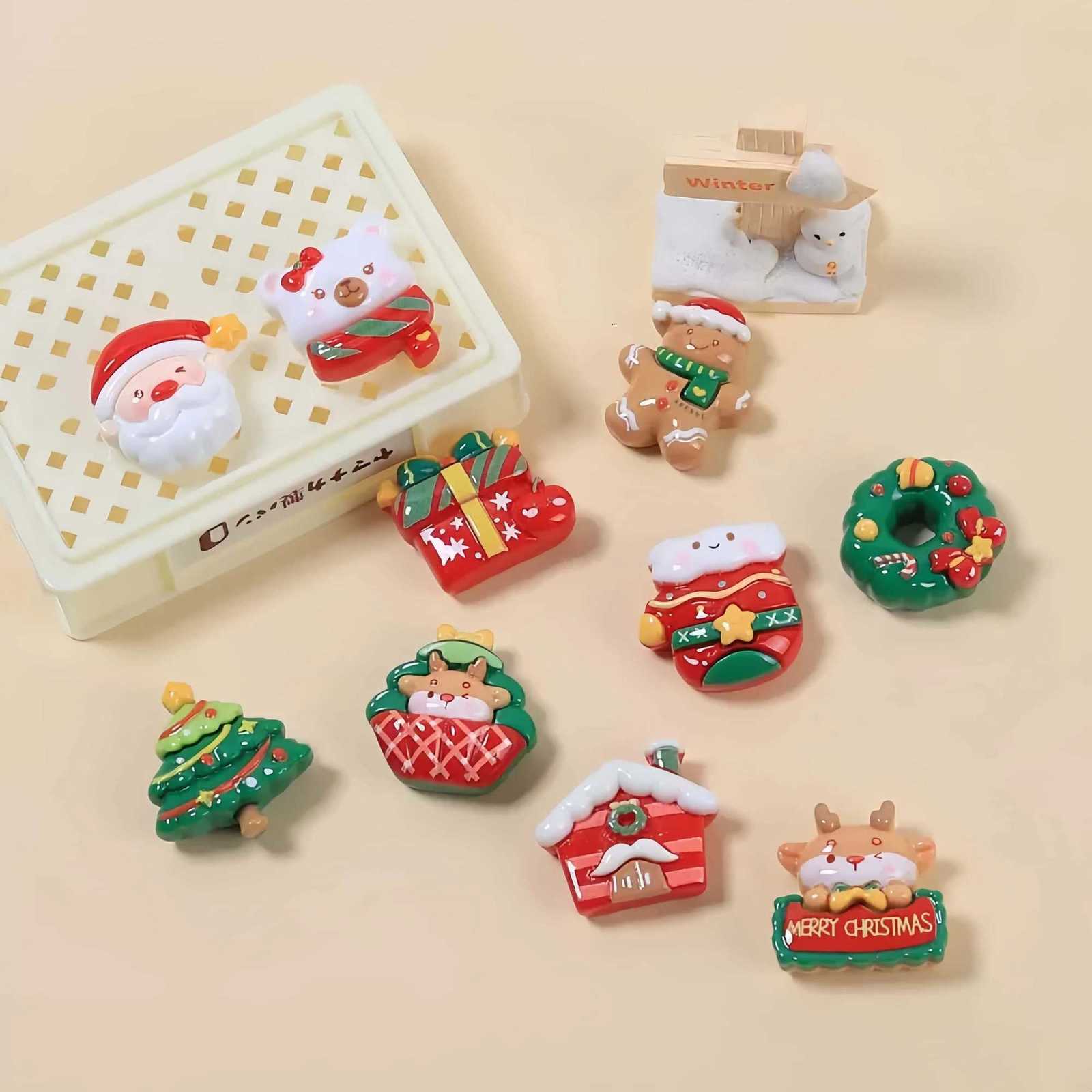 10pcs Christmas Figurine Resin Refrigerator Fridge Magnet Whiteboard Sticker Diy Decoration Kitchen Accessories C251030