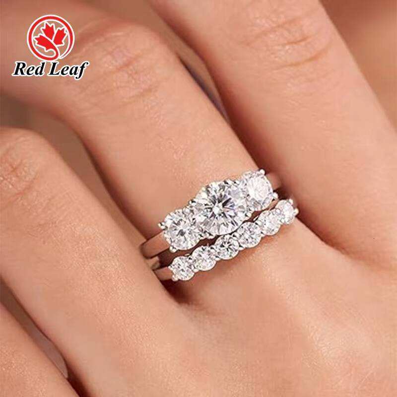 Redleaf Beautiful Design 925 Silver18k Gold Ring 2ct 4ct Round Cut Three Stone GRA Moissanite Ring