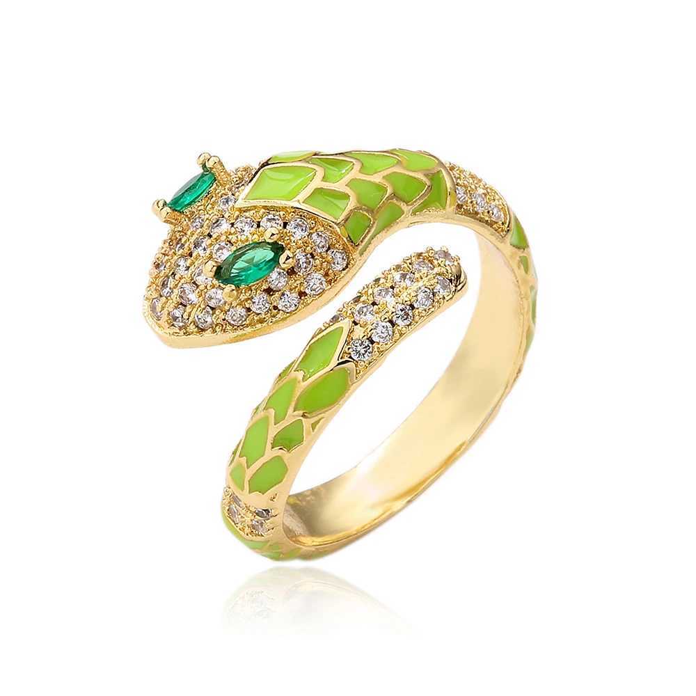 NEWBUY Fashion 6 Colors Enamel Expoxy Snake Open Rings For Women Luxury AAA Cubic Zirconia Pave Setting Copper Jewelry FemaleW251030