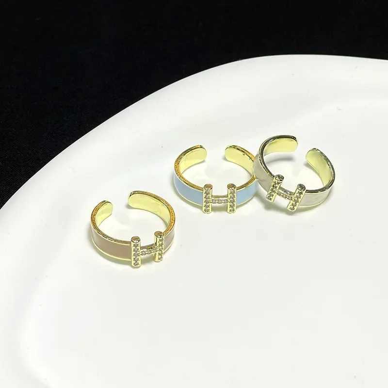 Zircon Letter H Opening Ring Niche Design Light Luxury Highend Fashion Personalized AccessoryW251030