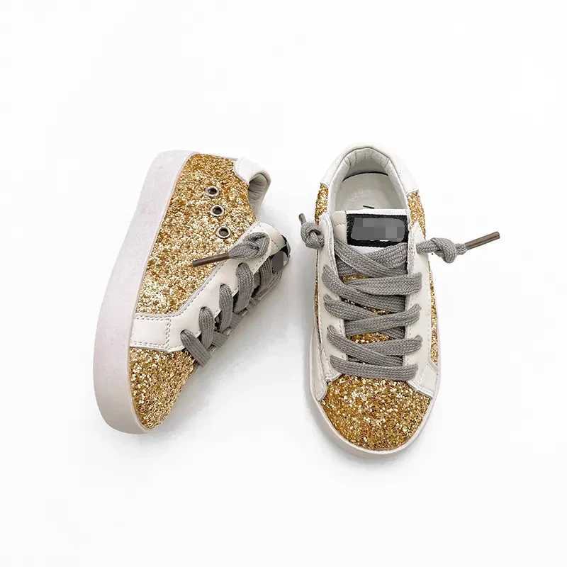 2025 CCDB Sneakers for Children Boys Designer Casual Kids Running Shoes Brand Glitter Star Sport shoes Girls Golden LeatherW251030