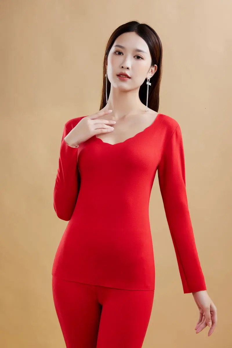 Womens Velvet Thermal Underwear Set Long Johns 2Piece Warm Lingerie Winter Clothes Solid Long Sleeve Trousers for Heat Retenti 251030