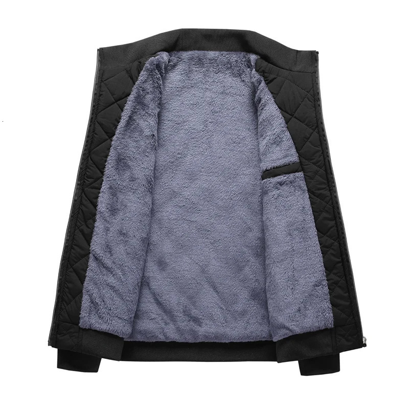 Autumn Winter Bomber Jacket Men Diamond Pattern Fleece Lined Casual Fashion Clothing Brand Slim Fit Coat 251029