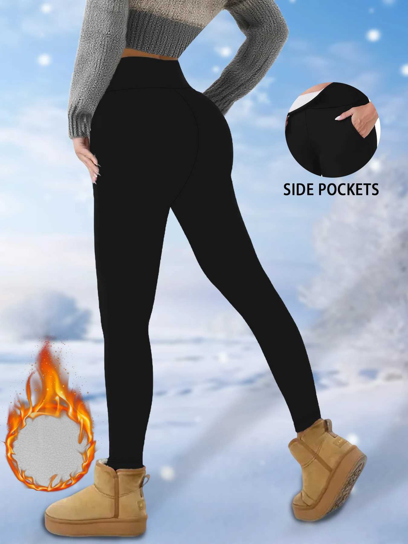 Fleecelined thermal leggings with pockets for women High waist design thick soft fabric perfect for cold winter workouts yoga J251030