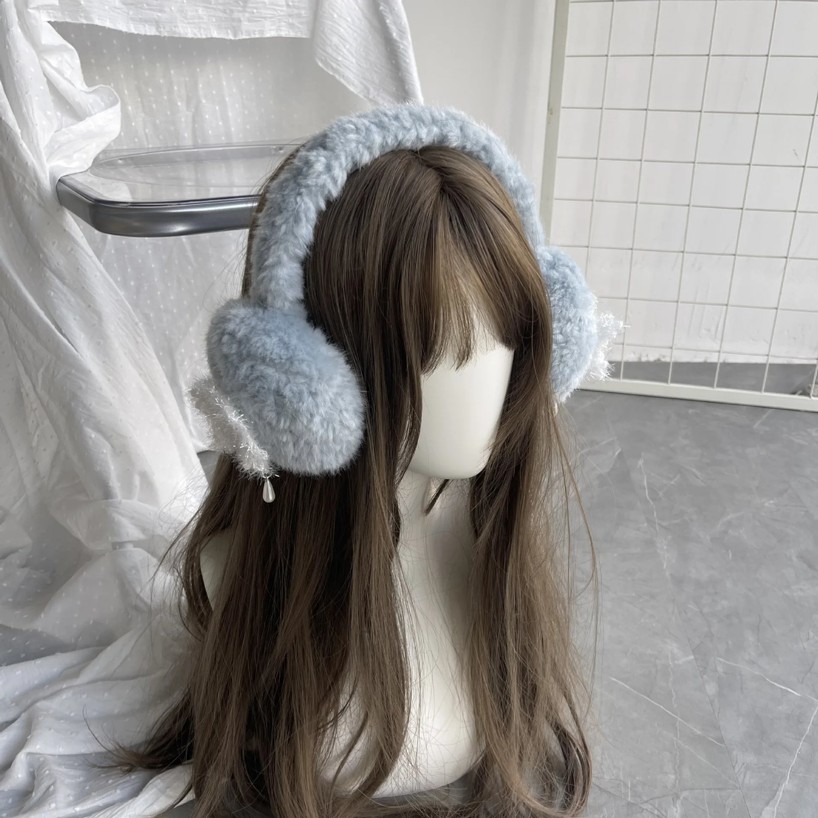 winter lamb fur solid color fluffy ear muffs simple and versatile outdoor riding warm ear covers for women 251024