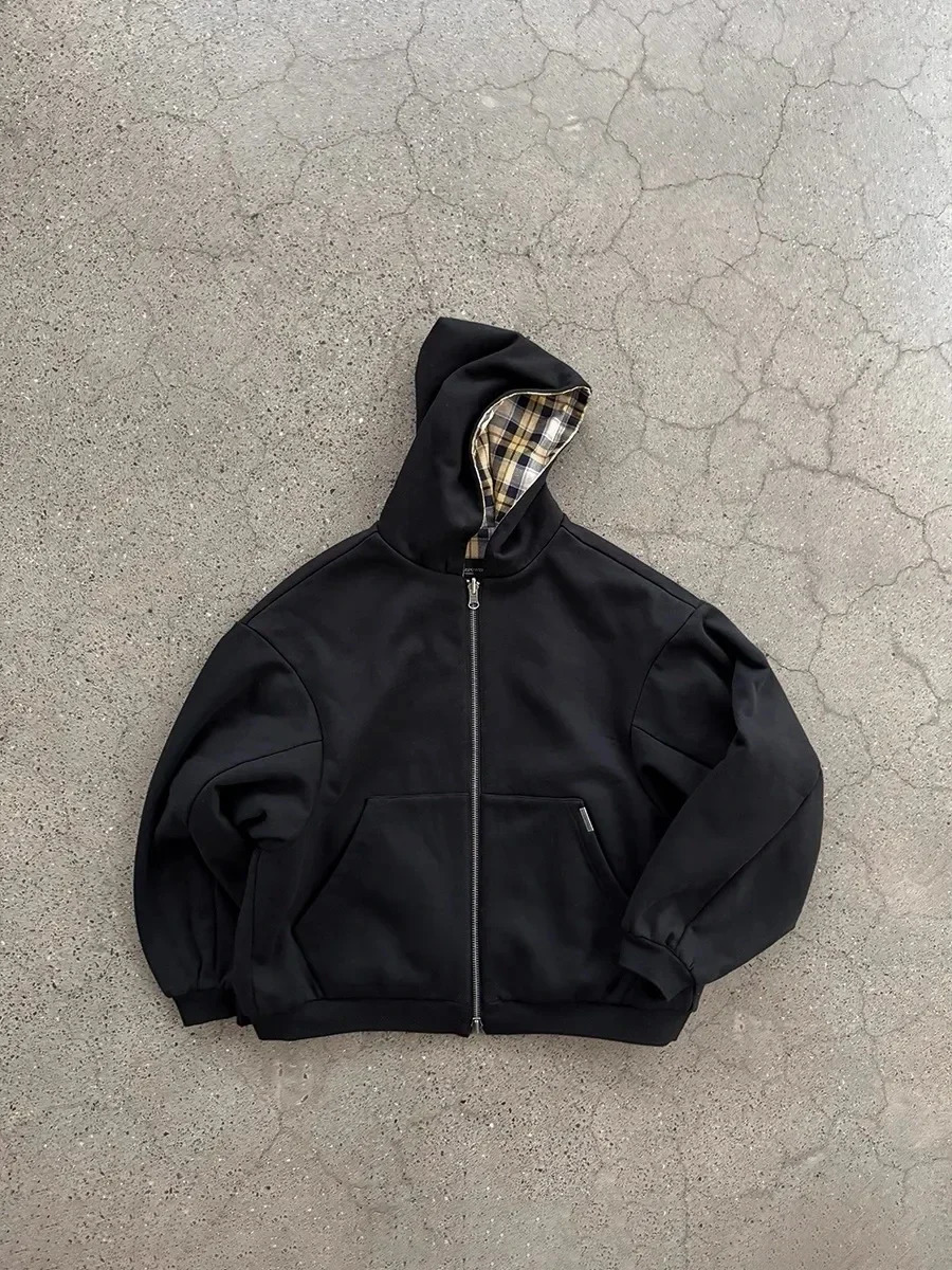 Y2K Korean Fashion Simple Black DoubleSided Oversized Zipper Hoodie Female Harajuku Gothic Casual Joker Couple Street Wear 251030