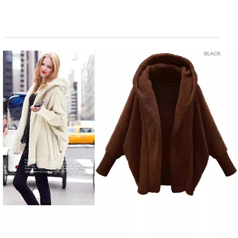 Autumn and Winter Plush Jacket for European American Women Solid Color Long Sleeved Hooded Loose 251028