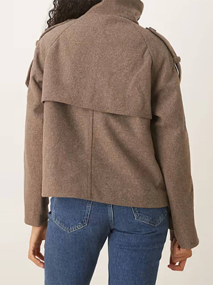 winter jacket women Casual Turtleneck Women's Woolen Coats Stand Collar Double Breasted Long Sleeve Pockets Jackets 2025 Autumn Winter Lady Outwe