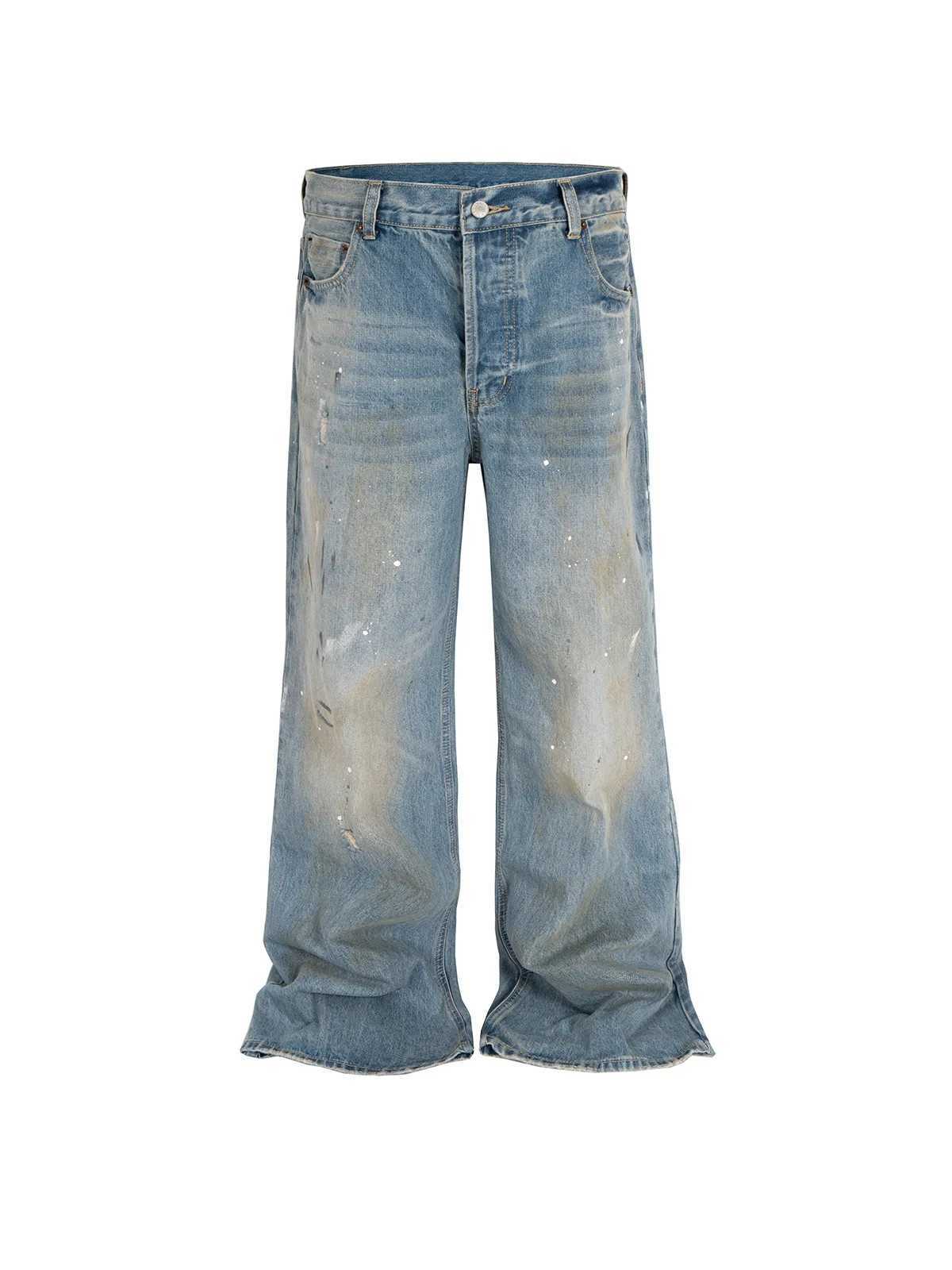 MIJKO Tie Dye Splatter Paint Denim Jeans Mens Loose Wide Leg Jeans American TJ131 J251030