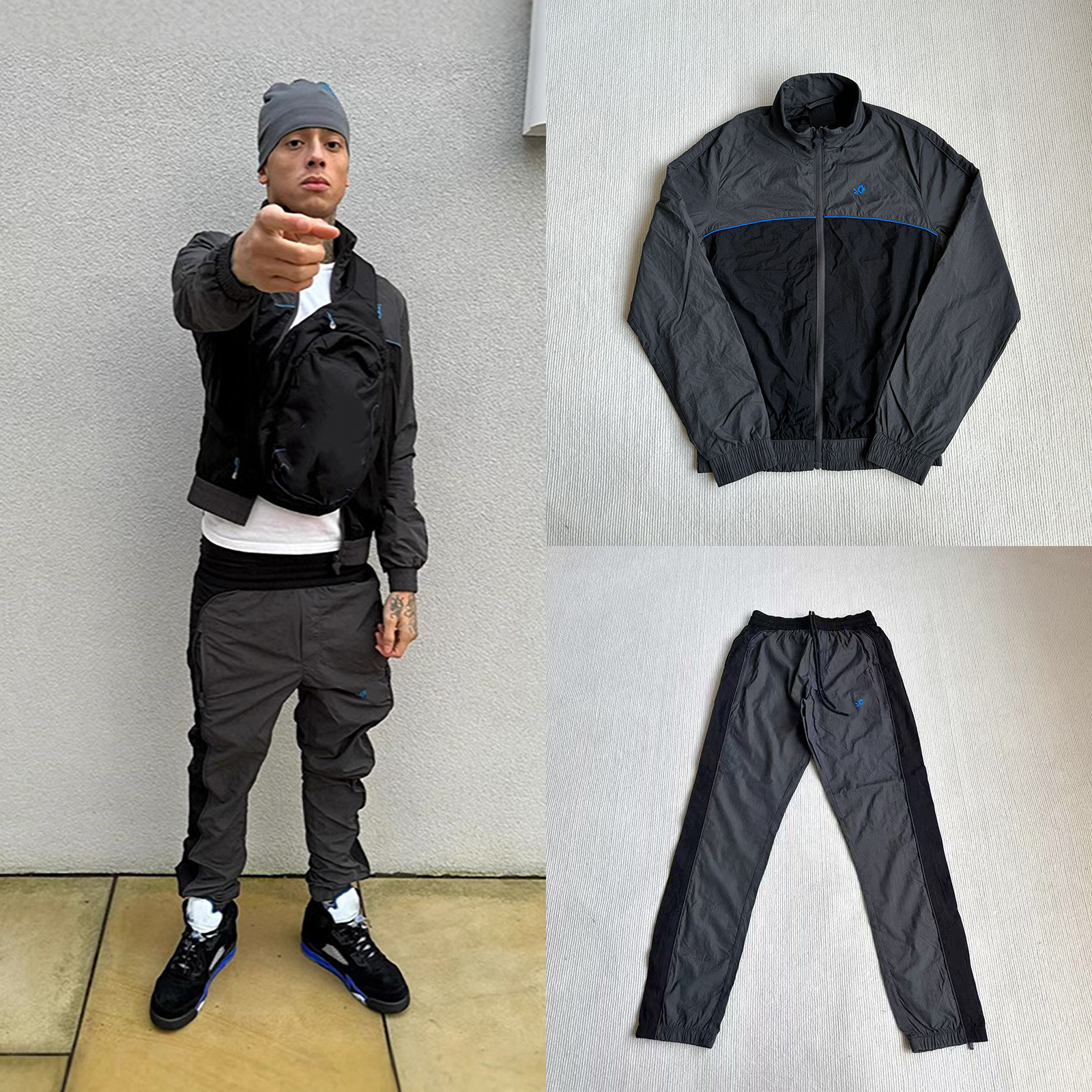 Designer Mens Tracksuit Embroidery Letter Vintage Hip Hop Color blocked Windproof Jacket Sports Joggers Two Piece Set Streetwear Men