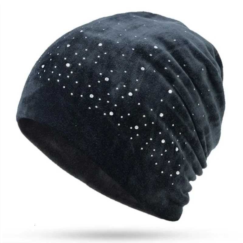 YLWHJJ brand Fashion Ladies Shiny Rhinestone Beanie Autumn Winter Female Casual Hat Women Velvet Fabric Soft Cap Skullies BonnetXJ251030