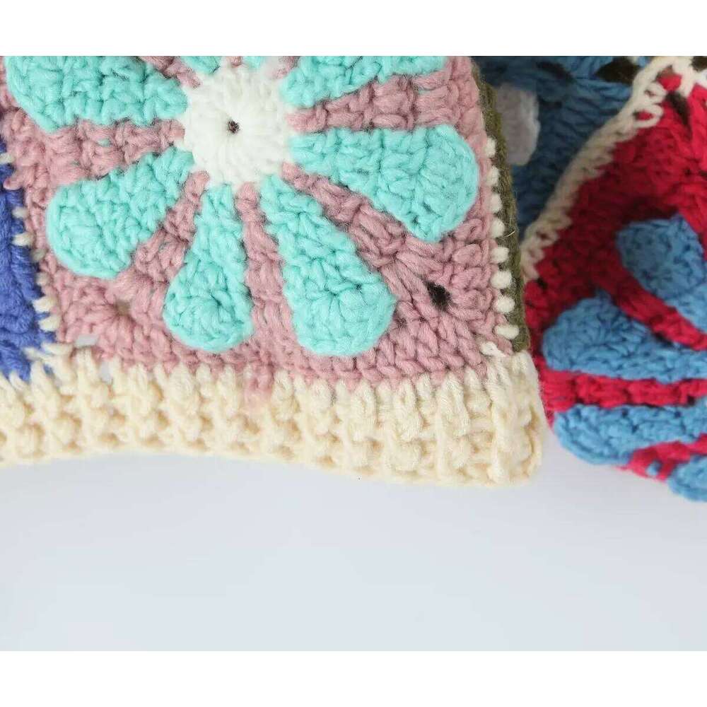 Holiday National Handmade Flower Crochet Knitted Cardigan Women Autumn Long Sleeve Retro Loose Splicing Sweater Jacket