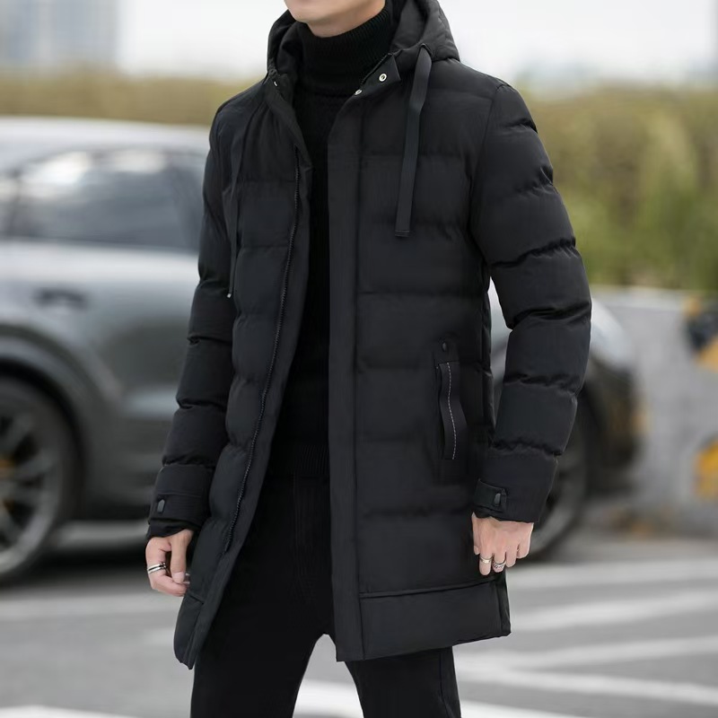 Long cotton-padded jacket men's hooded cotton-padded jacket winter new tooling cotton-padded jacket long cotton jacket winter coat men.