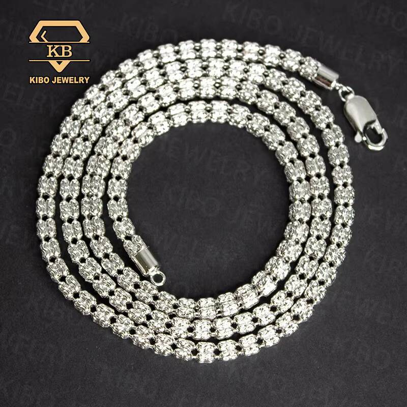Moon Ice Chain Two Tone 925 Sterling Silver 4mm5mm 4 Rows Diamond Cut Ice Link Chain Moon Ice Chain Necklace New Design Jewelry