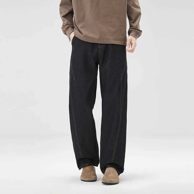 Nstyle Washed Machete Jeans Mens Autumn and Winter Stitching Loose Broad Leg High Street Straight Casual Mens Pants J251030