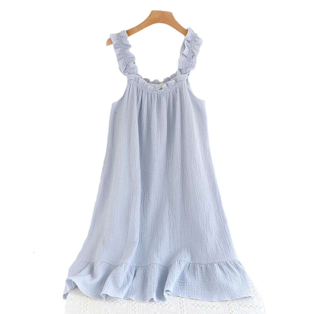 Nightdress for Women Summer Gauze Pure Cotton Thin Strap Nightgown Loose Mid-Length Sweet Cute Long Dress Homewear