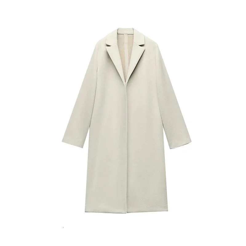Women Woolen coat Fashion Solid Open Stitch Long Trench Coats Vintage VNeck Full Sleeves Female Chic Lady Outfits 251028