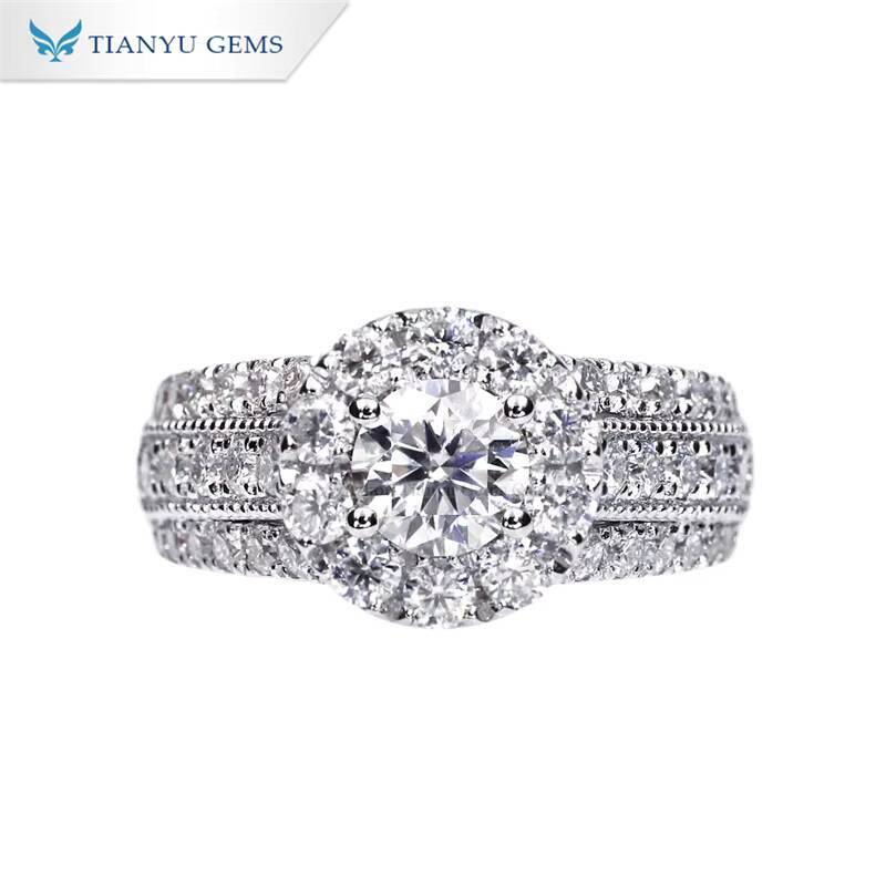 Tianyu Gems Fine Rings 925 Sterling Silver Wedding Engagement halo Moissanite Ring Jewelry for Women