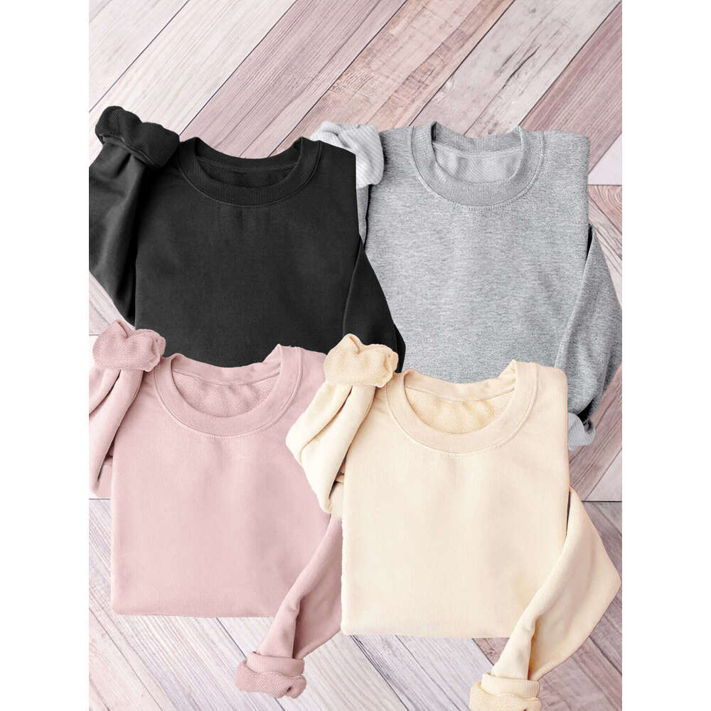Pcs Women S Casual Crew Neck Sweatshirts Long Sleeve Solid Color Basic Soft Hine Washable Pullovers For Spring Fall Black Gray Beige Pink Cute