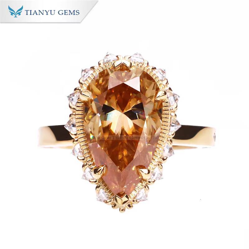 Tianyu Gems Custom 18k Solid Yellow Gold Pear Cut 814mm champagne Jewelry Ring for Women Party