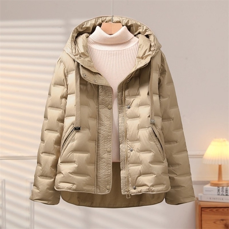 Autumn Winter Womens Puffer Jacket Short Hooded Thickened White Duck Down Coat Slim Fit Fashion Casual Warm Outerwear 251029