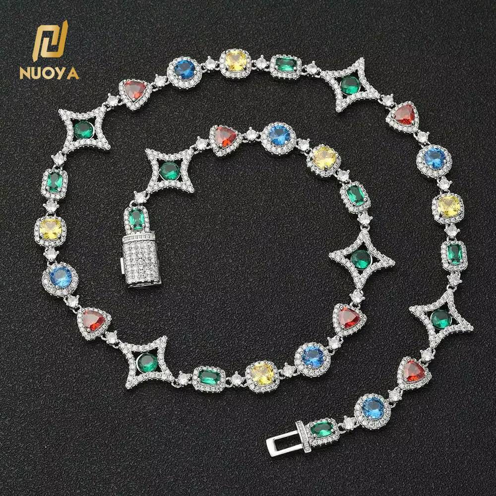 NUOYA New Arrival Colorful Gemstone Chain for Women 18K Gold Plated Colored moissanite Geometry Motif Link Necklace Hip Hop Jewelry Designer's st