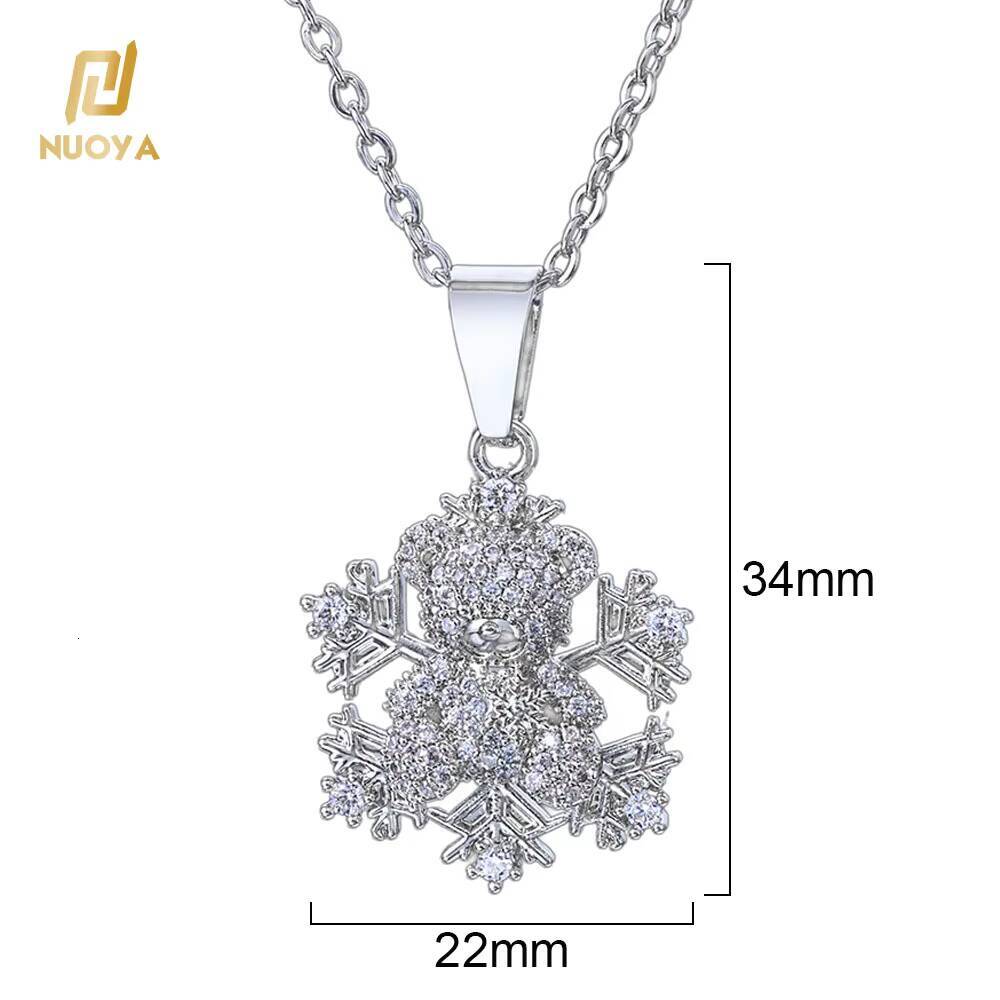 NUOYA Custom Bear Shape Snowflake Pendant Necklace Silver Plated Iced Out moissanite Charm Pendant for Christmas Gift Jewelry Designer's style