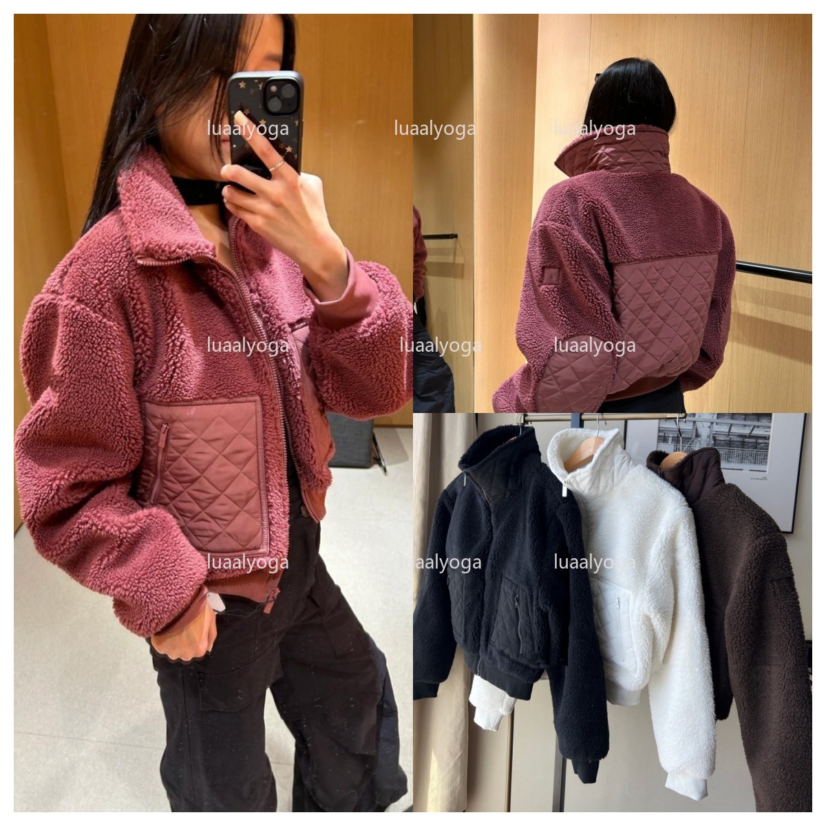 Yoga women Jacket Designer Womens Autumn and Winter Brown Lambhair Hooded Short Jacket Thick and Warm Sporty and Casual Stand Up Collar Zipper Jacket Top Sports