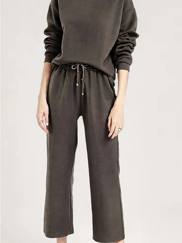 HH Trendy Solid Sweatshirt Set For Women Long Sleeves Causal Hooded SweatshirtDrawstring High Waist Straight Pants 251029