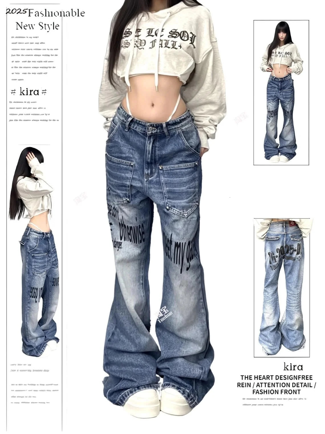 Letter Jeans American Casual Style Vintage Straightcut Loosefitting Highstreet Wideleg Pants Pant Jeans Women Woman Clothing 251029
