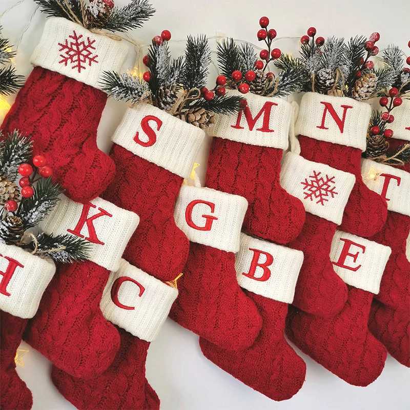Christmas Boots Letters Christmas Stocking New Knitting Christmas Tree Pendant Decorations SnowflakeChristmas Socks C251030
