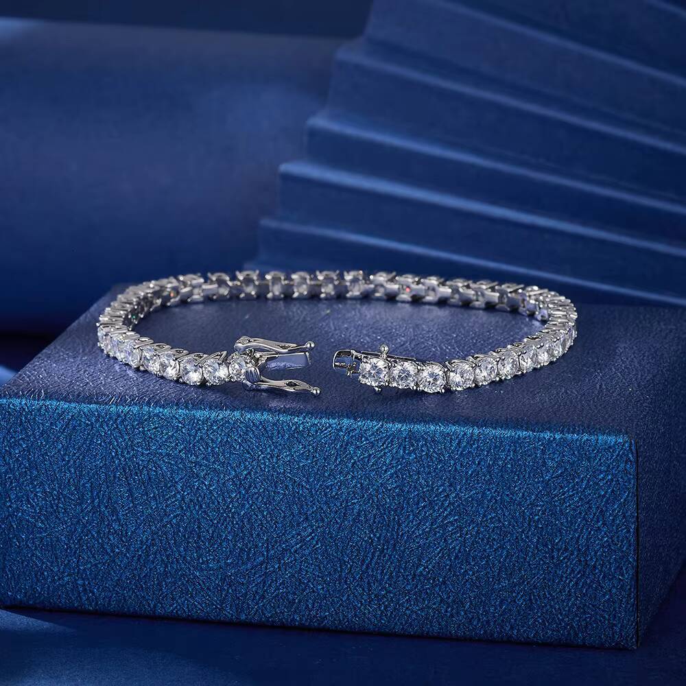 Anniversaries Girls Gift 925 Silver Moissanite Tennis Chain Elegant 18K Gold Plated Tennis Bracelet for Women Jewelry