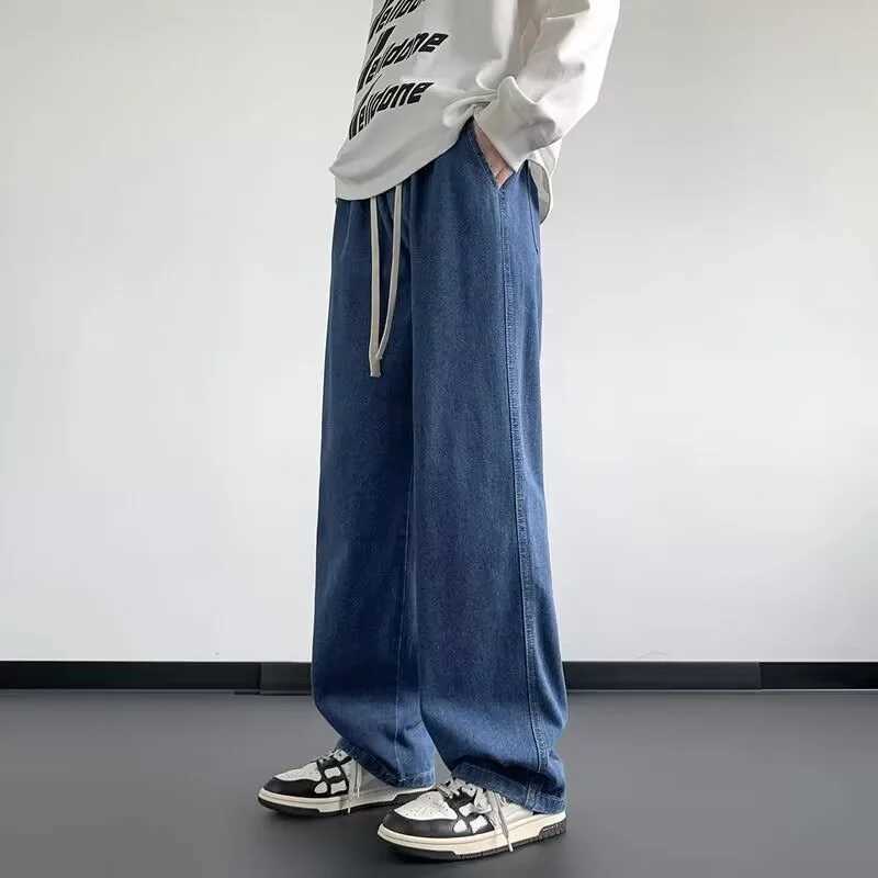 2025 Fall Vintage Washed Jeans Men Casual Loose Straight Wide Leg Pants Retro Denim Trousers J251030