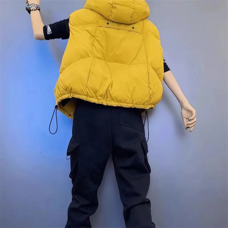 Down Cotton Vest Padded Women Loose Hooded Waistcoat Warm Vest Cotton Coat Ladies Casual Sleeveless Waistcoat Female Tops 251024