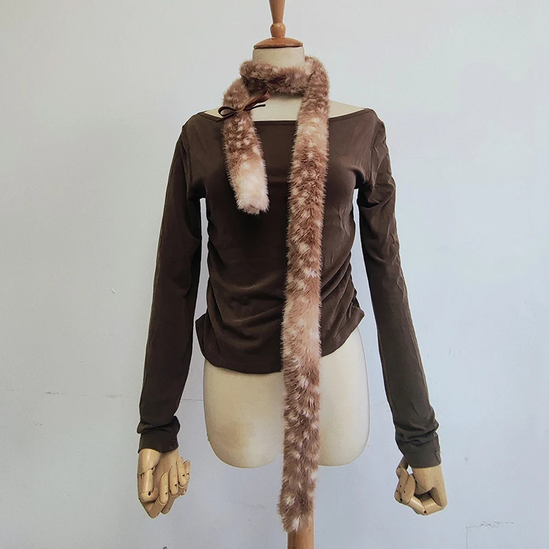 Cute Winter Faux Fur Reindeer Furry Scarf Warm Shawl Christmas Decorative Performance Costume Plush Long Neck Warmer 251029