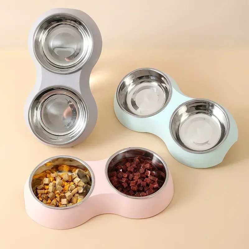 Double Pet Food Bowl Stainless Steel Drinkware Pet Drinking Food Dog Food Puppy Feeding Supplies Kitten Food Water Accessories J251113