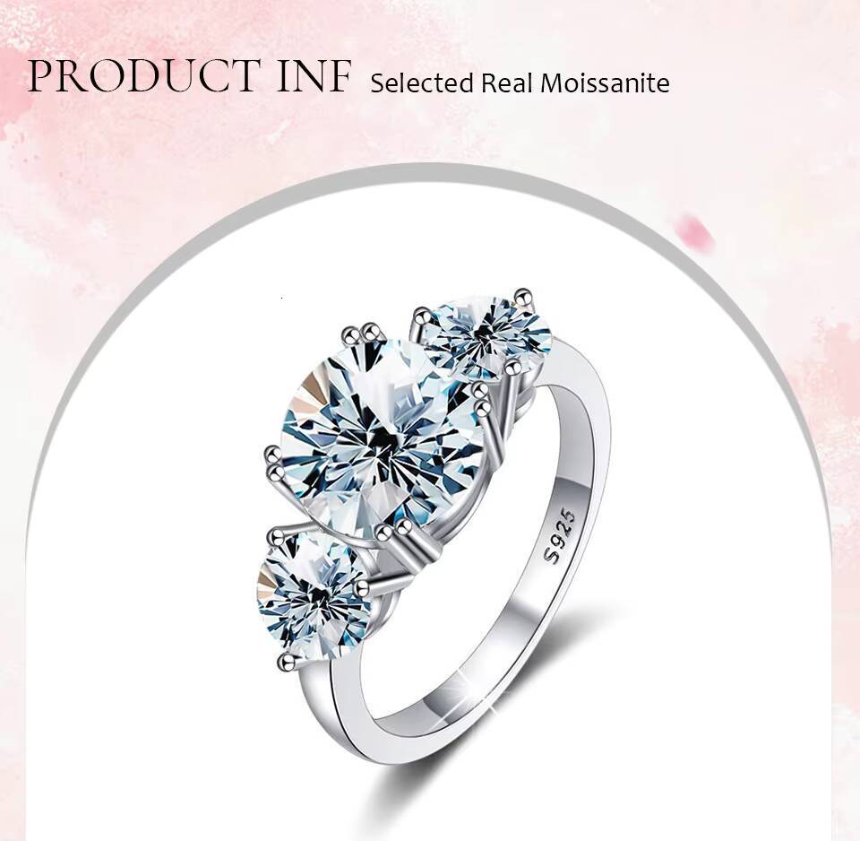 Fashion Women Moissanite Jewelry 925 Sterling Silver Rings Unique 3 Round Moissanite Diamond Ring for Women Luxury Wedding