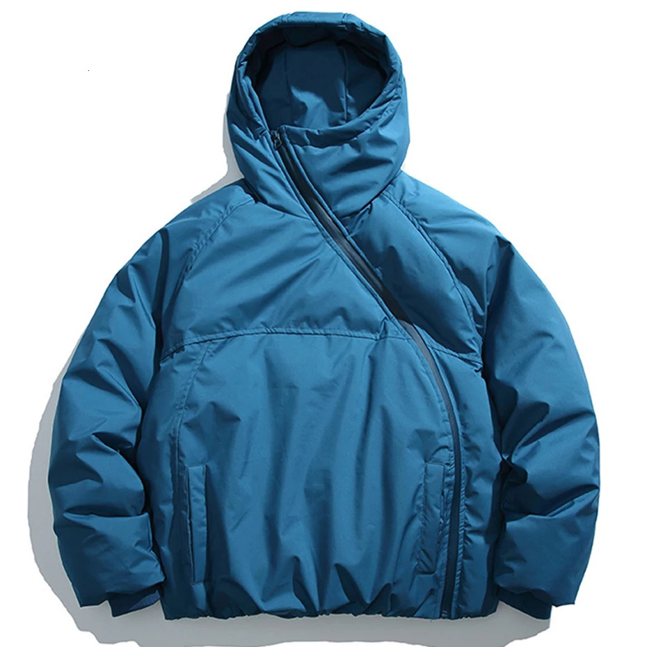 Winter Men Jackets Diagonal Zipper Hooded Parkas Thicken Warm Coat Black Loose Casual Padded Jacket Outwear for Male 2025 251028