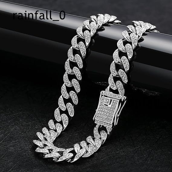 Mens Hip Hop Link Chain Necklace 3mm Diamond Plated Gold Universal Full Diamond Cuban Geometric Pattern European American Style