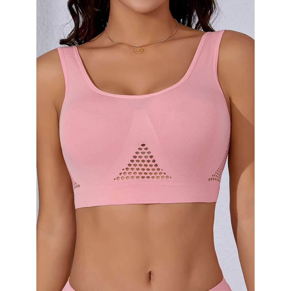 4pcs Women's High- Racerback Sports No Padding, Full-Coverage Back Panel & High Mesh-like Cutouts, Breathable Yoga Gym Running Bras Pink/Black//T